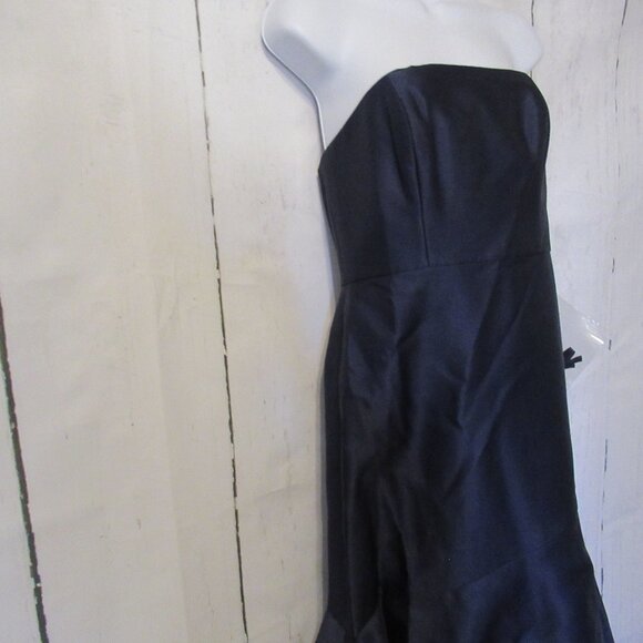 Dessy Collection Vivian Diamond Dress Blue Satin Ruffle Maxi Bridesmaid Prom - Picture 8 of 11